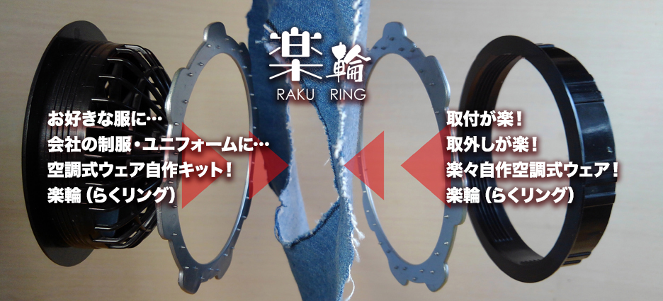 簡単取付、しっかり固定、誰でも簡単に空調式ウェアを自作できる楽輪（らくリング）＆楽扇（らくファン）です！